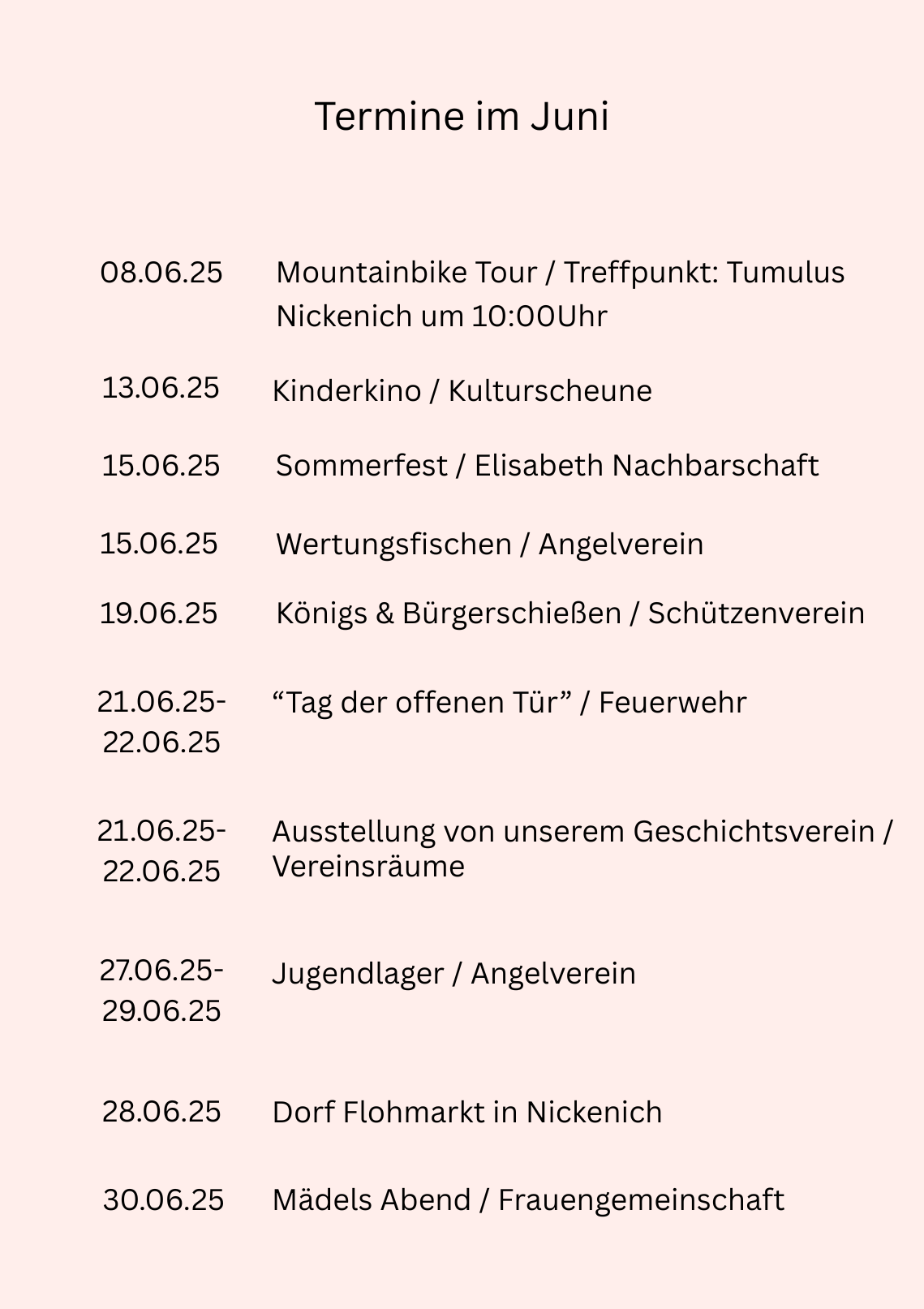 Wichtige Termine und Veranstaltungen im Mai