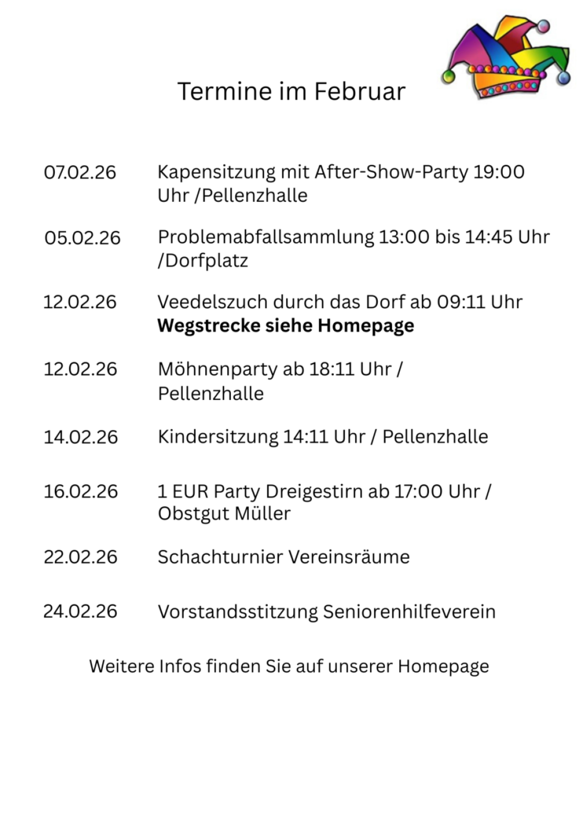 Wichtige Termine und Veranstaltungen im Februar